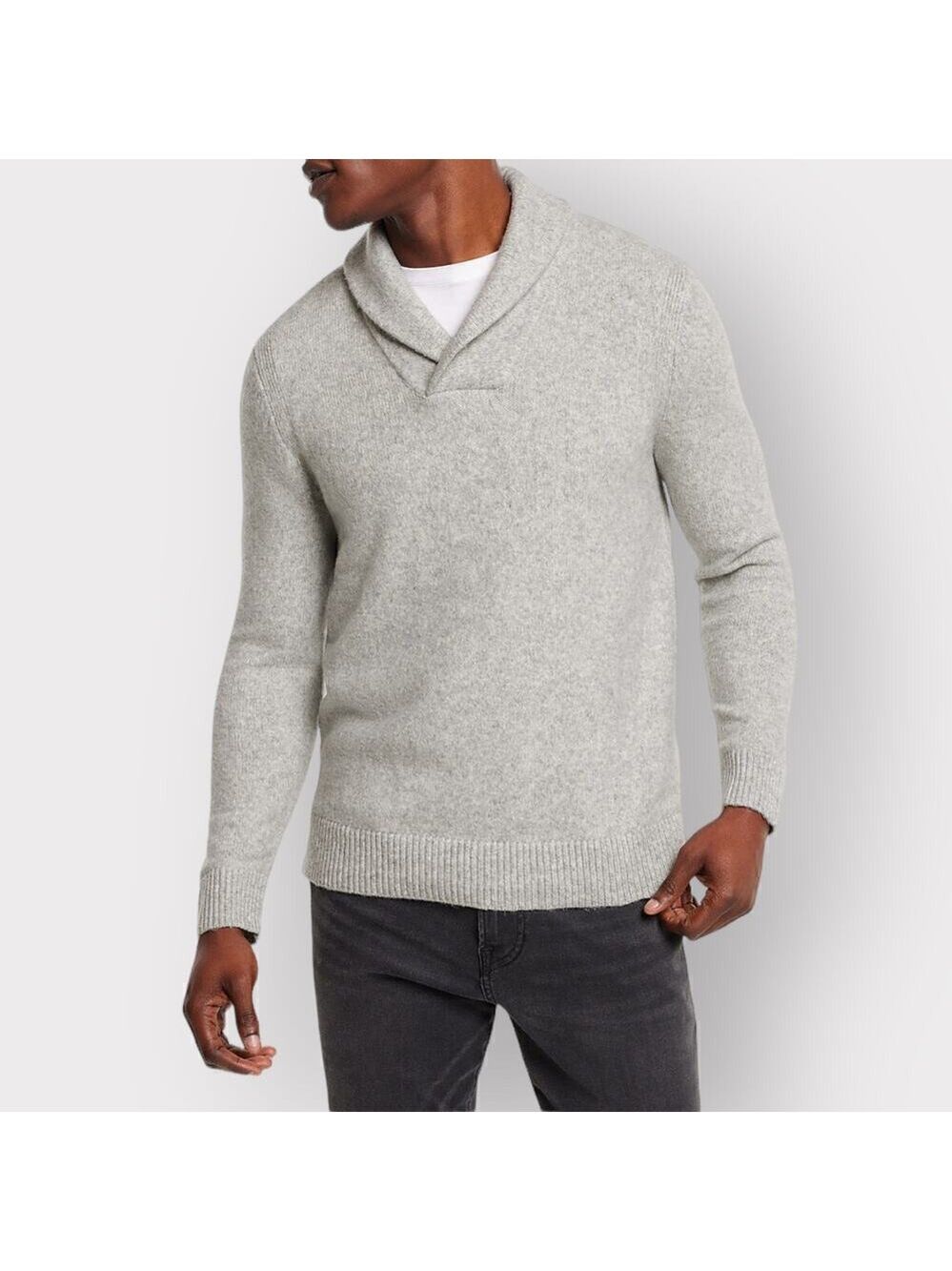 Express Mens Popover Shawl Collar Sweater sz L Twee Preppy Long Sleeve Tan Beige - Picture 7 of 8
